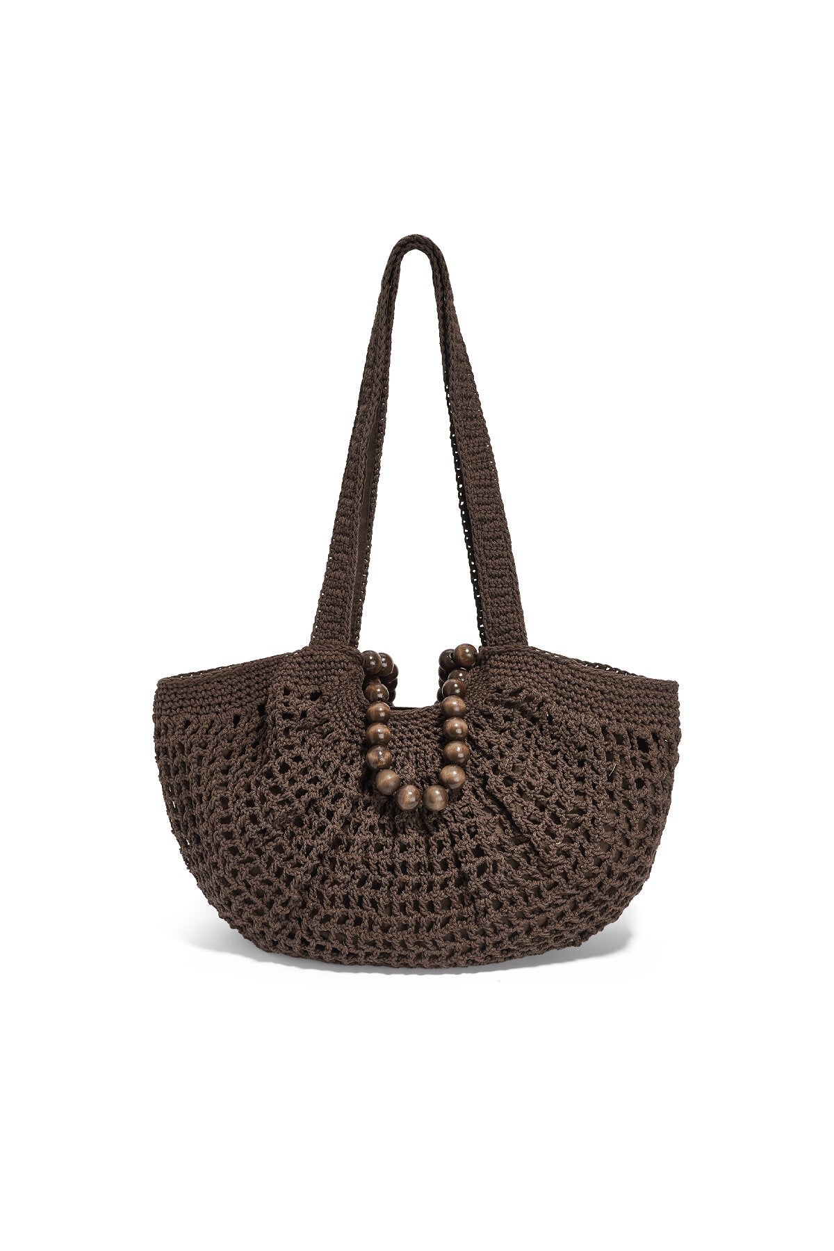 Chic Off-White & Dark Brown Woven Hobo Beach Bag