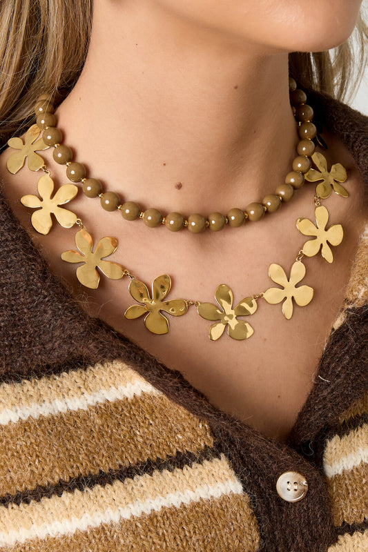 Elegant Gold-Toned Stainless Steel Flower Necklace