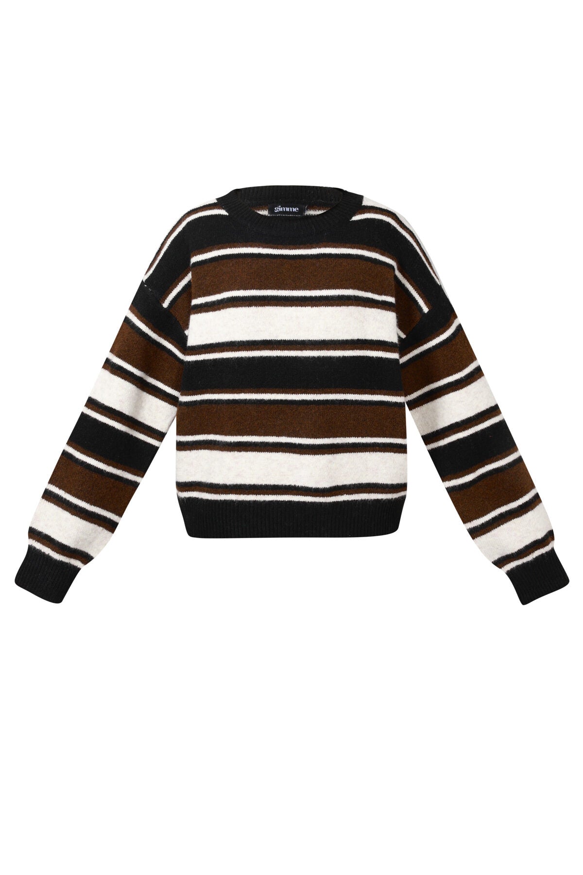 Stylish Khaki, Pink & Dark Brown Striped Knit Sweater