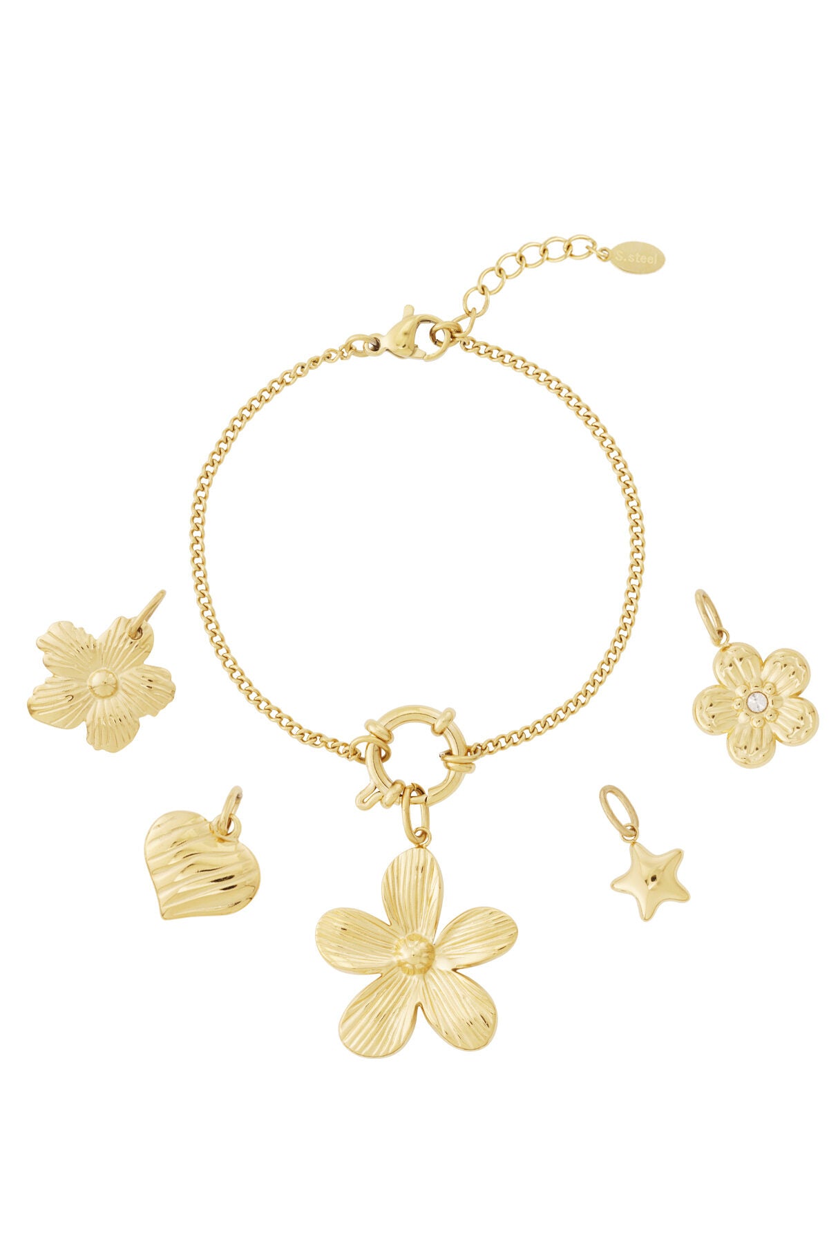 14K Gold Plated Flower Charm Bracelet for Women