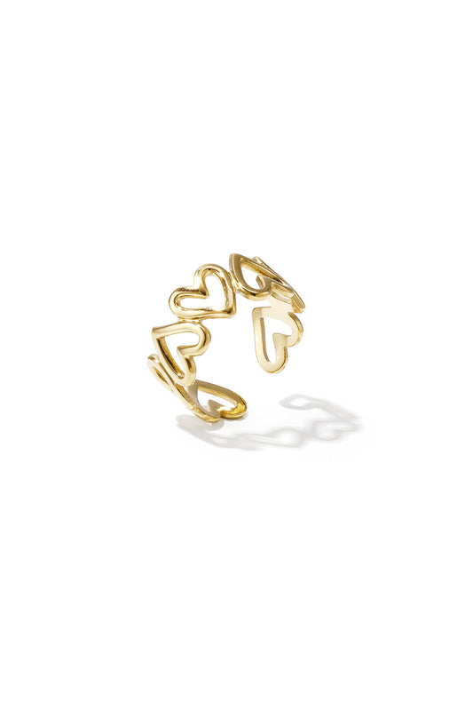 Elegant Adjustable Heart Ring - Silver & Gold
