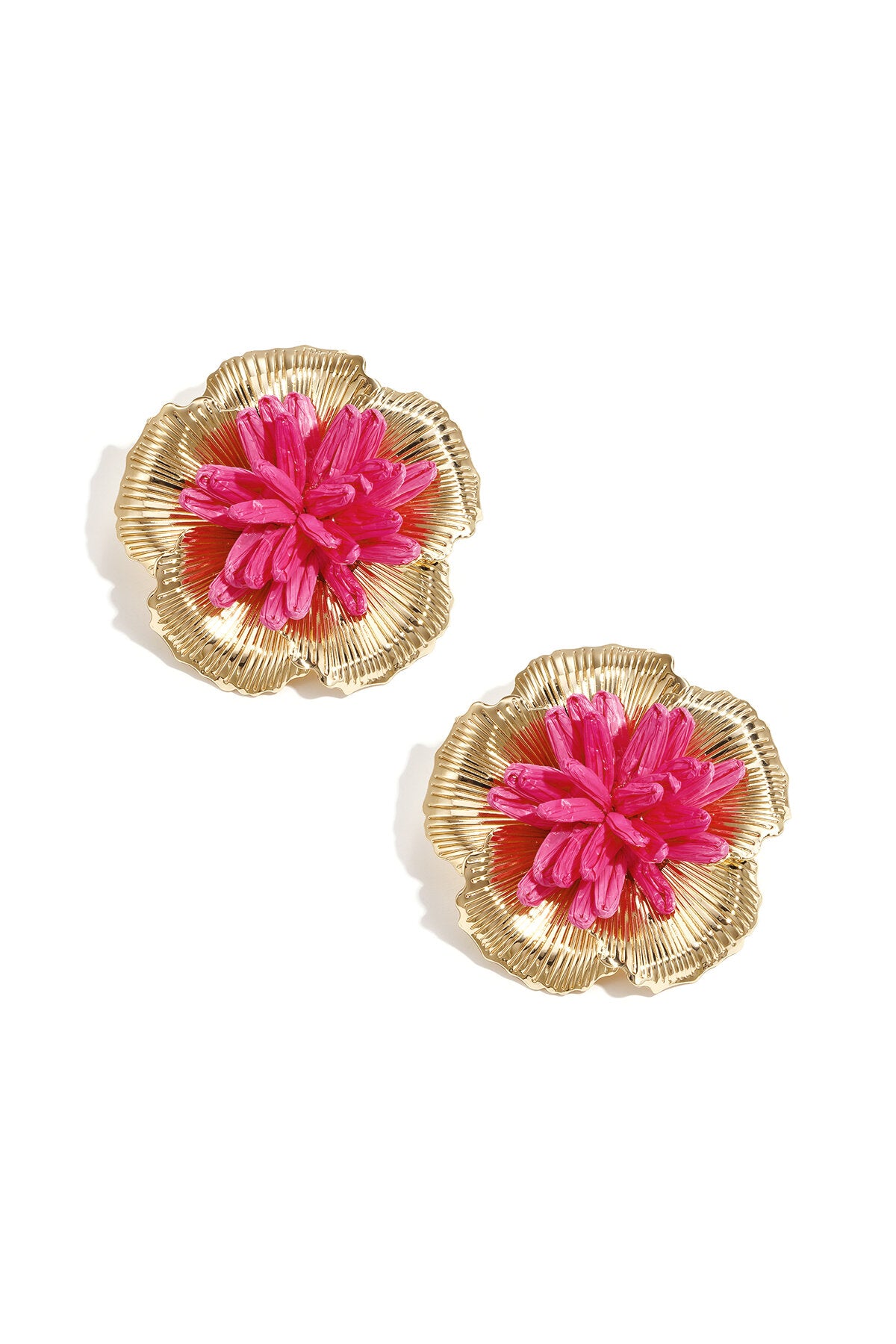 Chic Raffia & Metal Flower Stud Earrings for Summer