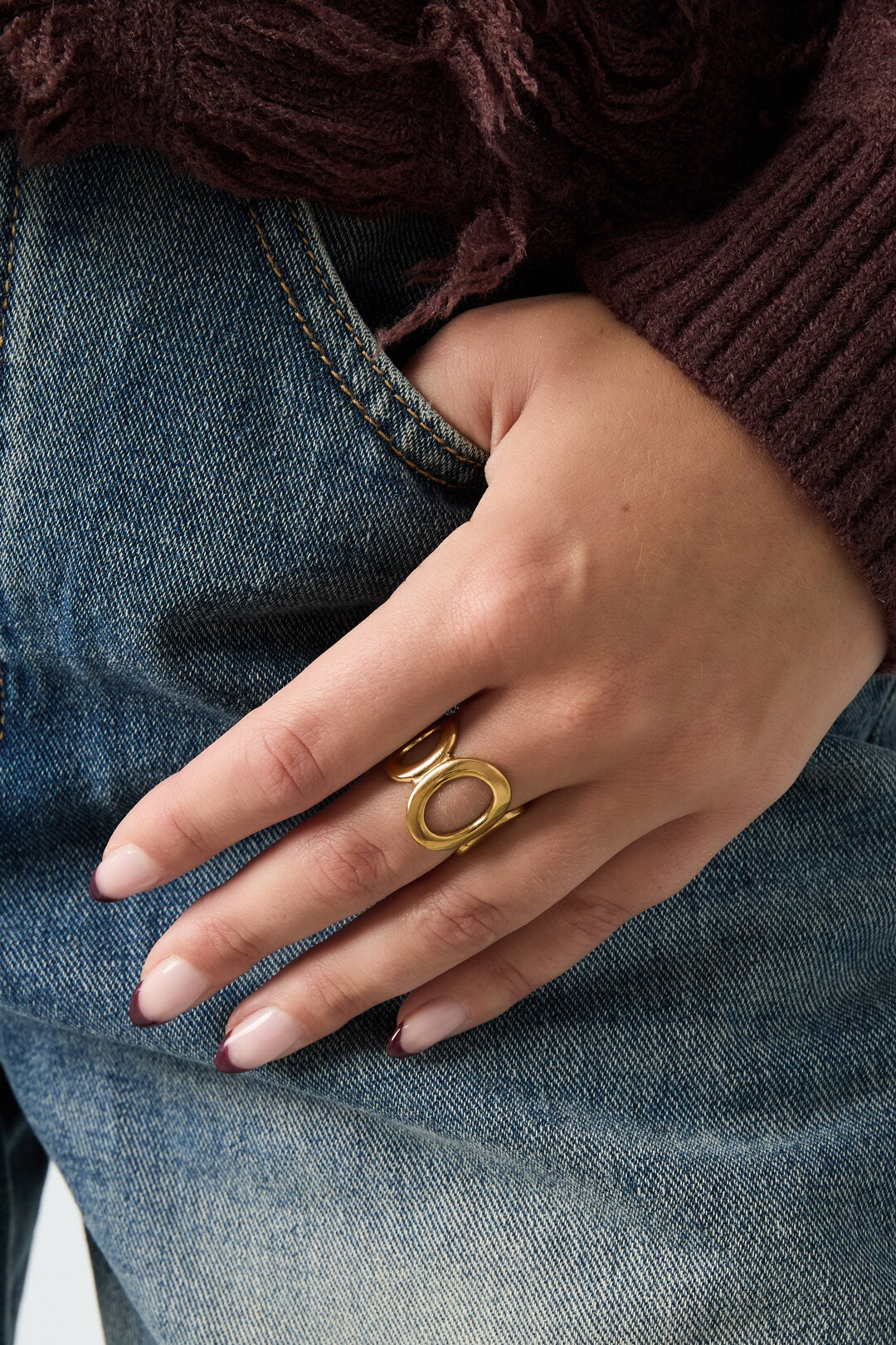 Elegant Adjustable Circle Statement Ring - Silver & Gold