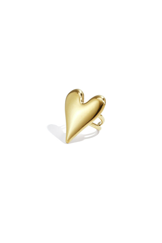 Elegant Adjustable Heart Statement Ring - Silver & Gold