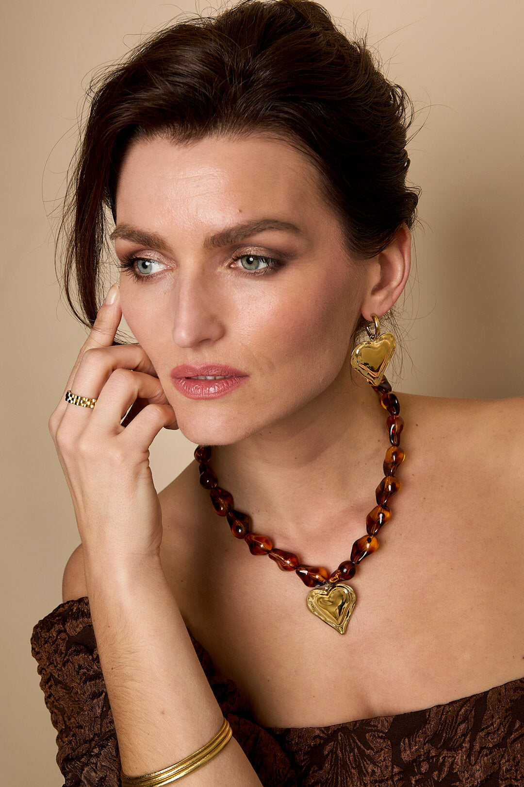 Lumé Retro Heart Beaded Necklace - Luxurious Daily Wear