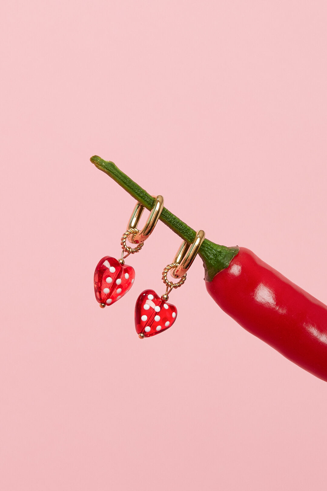 Stainless Steel Heart Drop Earrings, Romantic Pink & Red