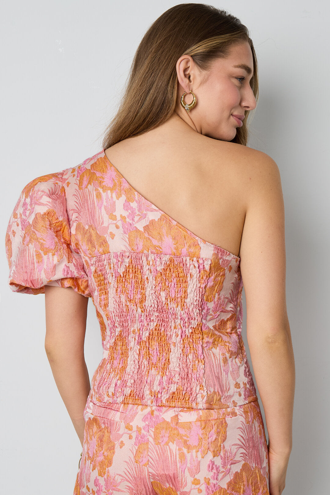 Elegant Floral Print Orange Short Sleeve Top for Spring/Summer