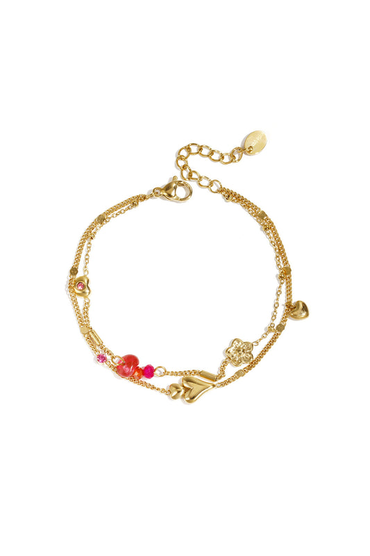 Elegant Multi-Layered Heart Charm Bracelet - Gold