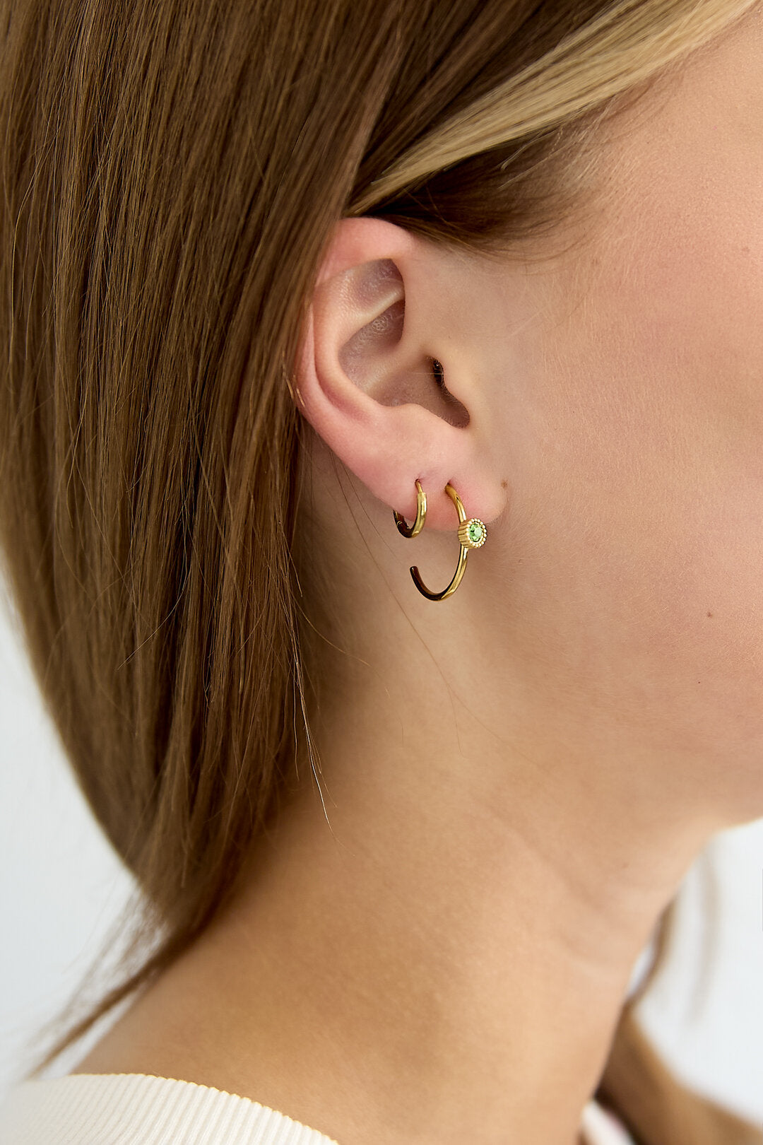Chic Stainless Steel Rhinestone Hoop Earrings