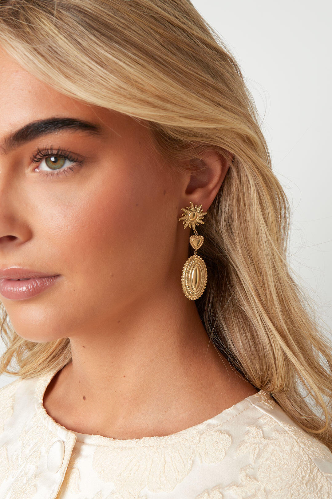 Stylish Heart & Sun Dangle Earrings - Silver & Gold