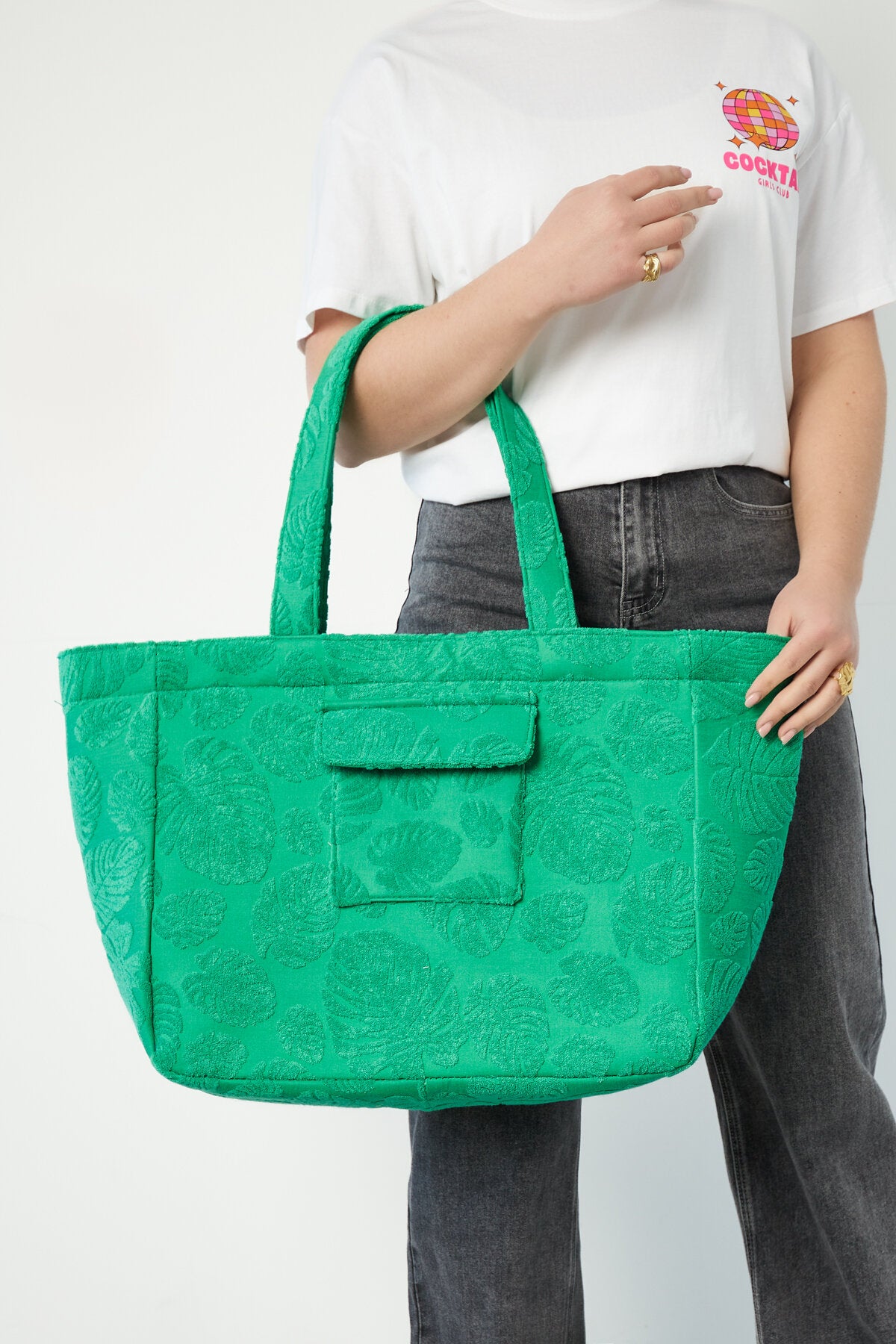 Stylish Polyester Shopper Bags in Pink and Green