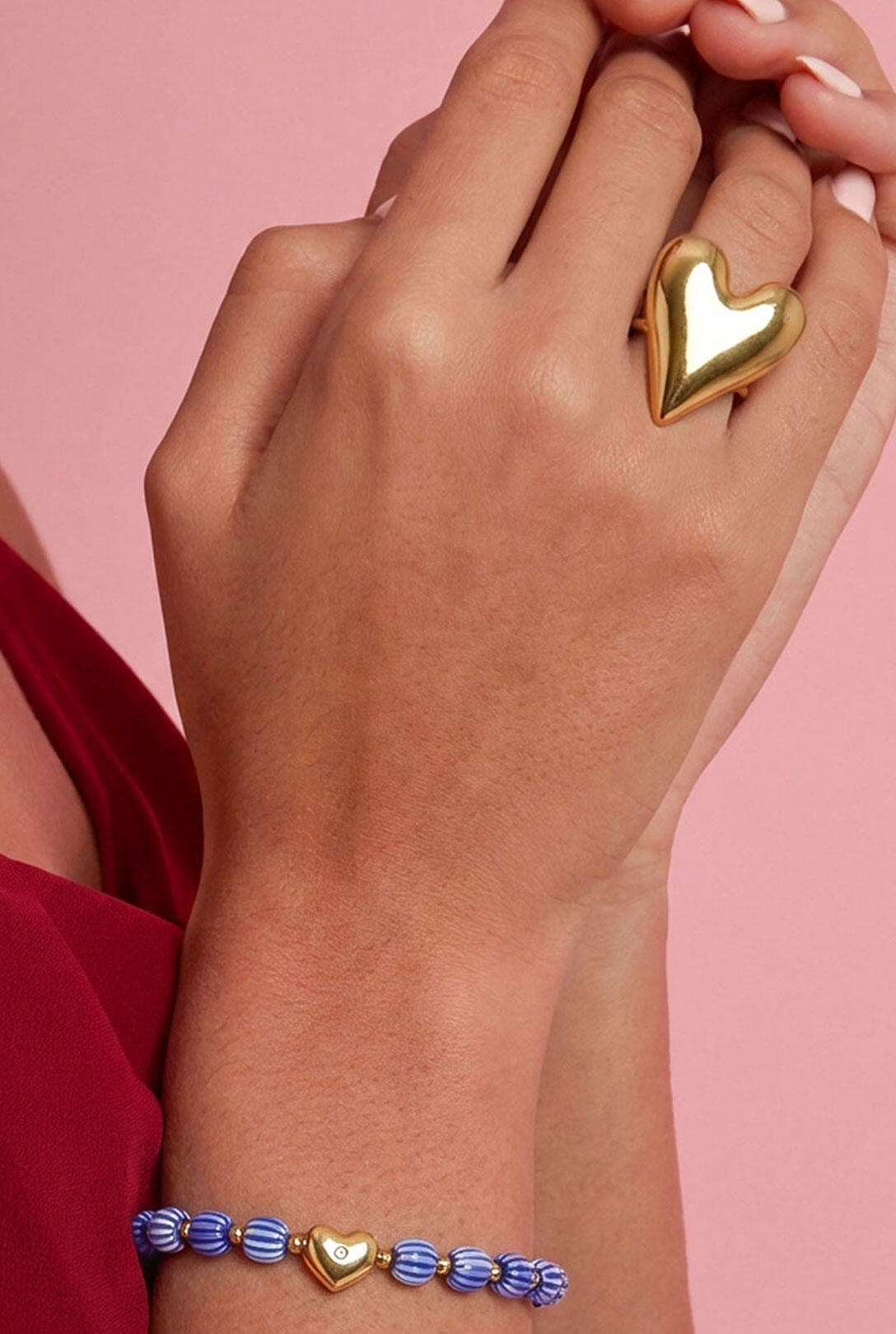 Elegant Adjustable Heart Statement Ring - Silver & Gold