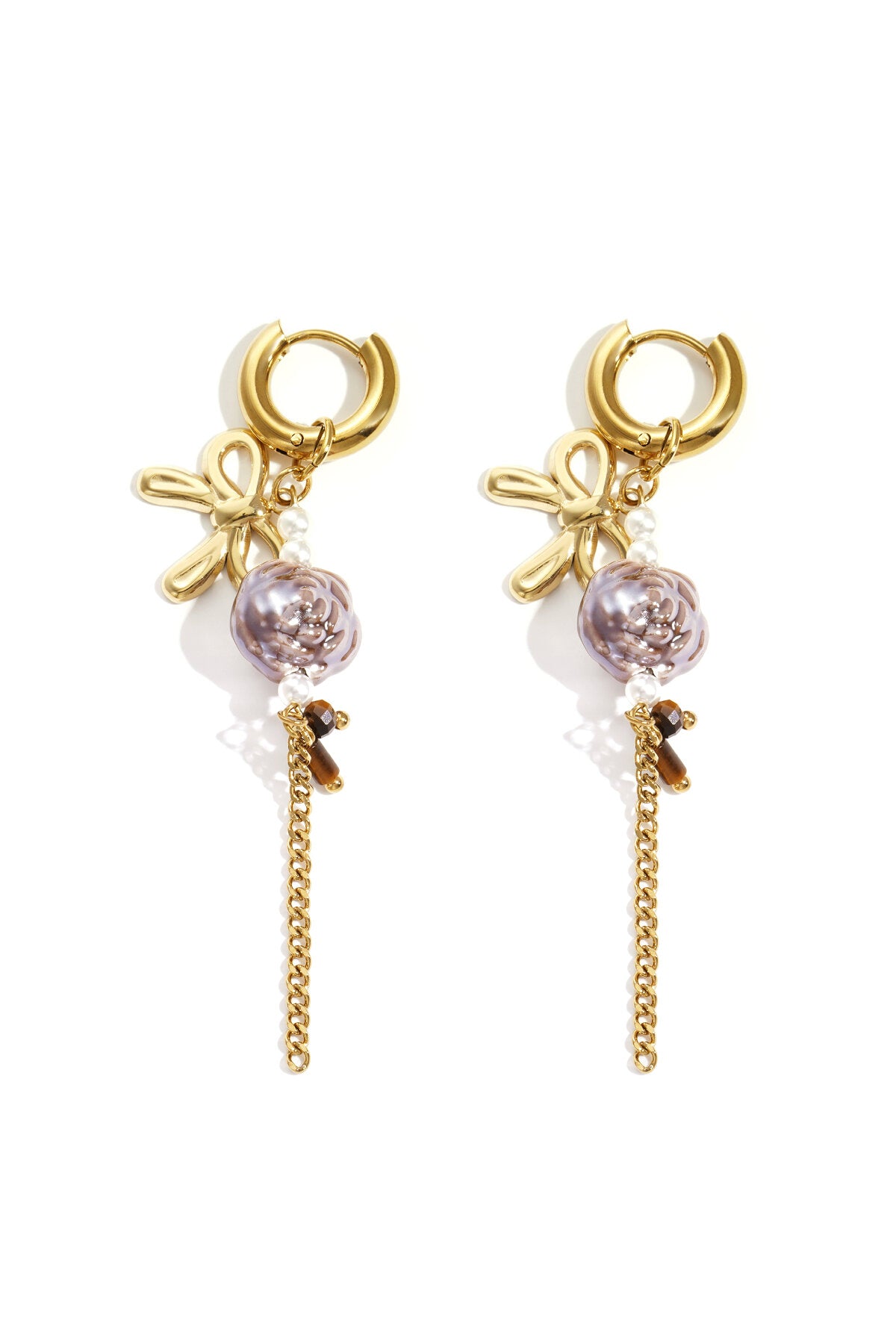 Stylish Crimson & Coffee Brown Flower Drop Earrings