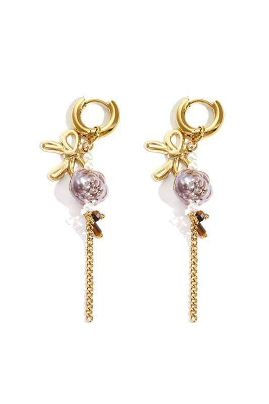 Stylish Crimson & Coffee Brown Flower Drop Earrings