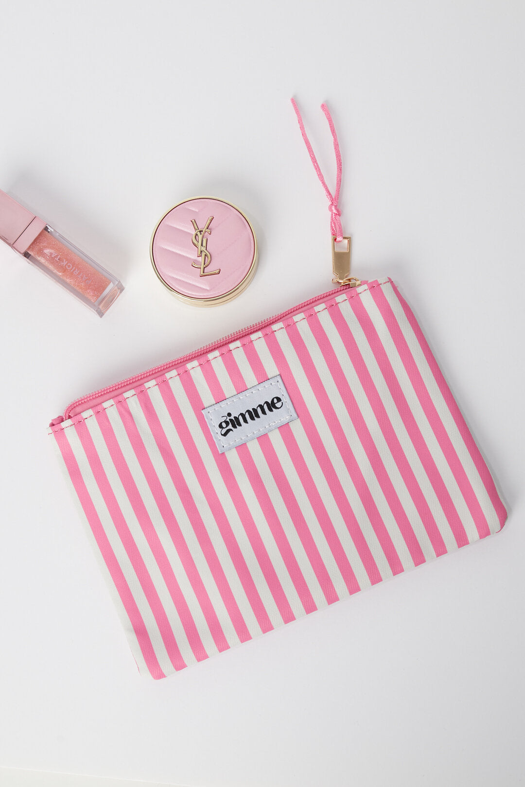 Chic Pink Stripe Makeup Bag for Daily Use