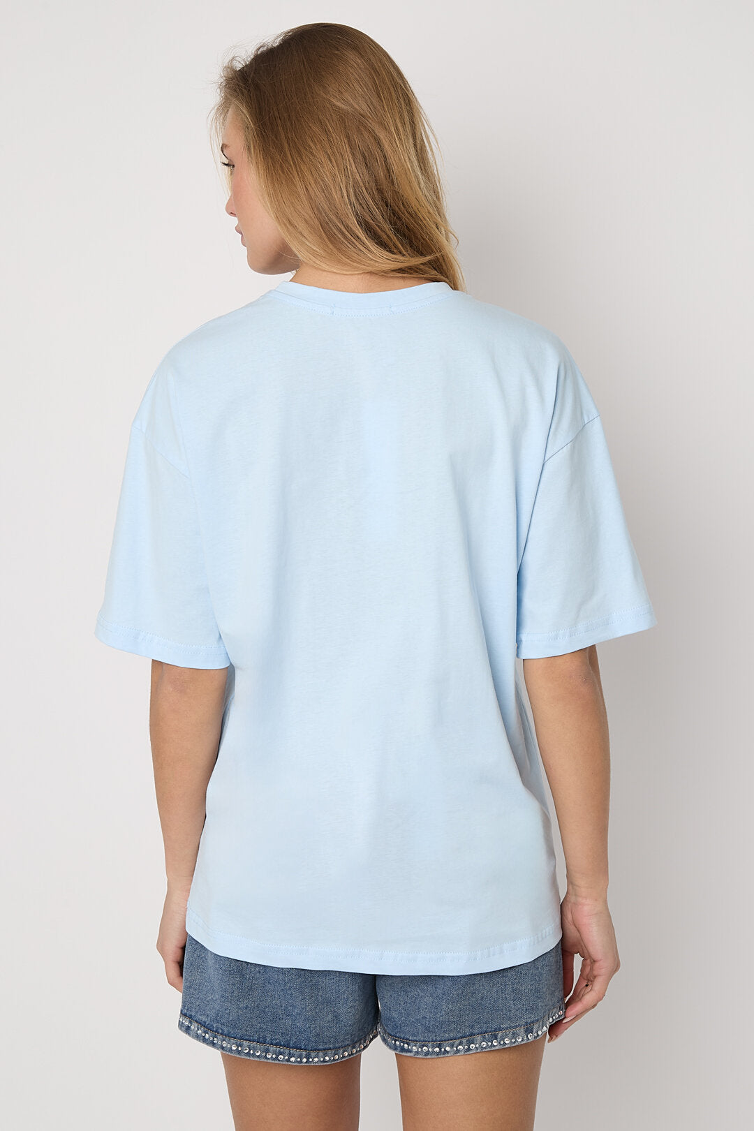Gimme Casual Cotton Knitted T-Shirt in Red, Baby Blue & White