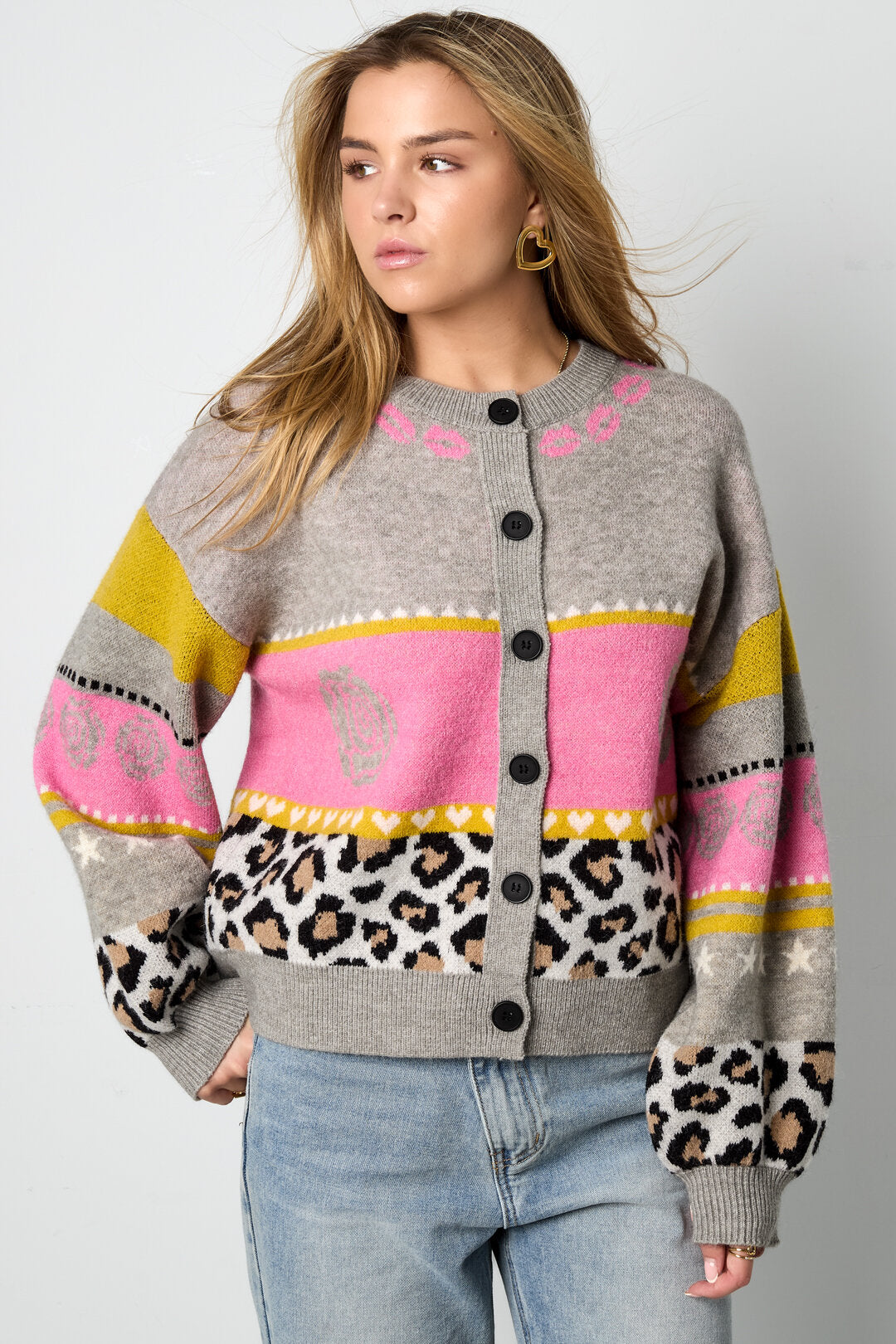 Chic Floral Print Knit Cardigan for Fall/Winter