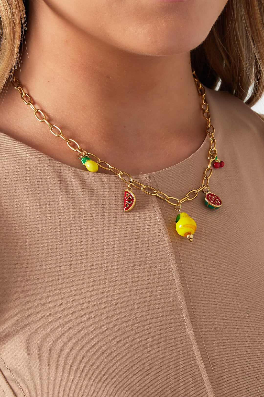 Elegant 14K Gold Plated Fruit Pendant Necklace