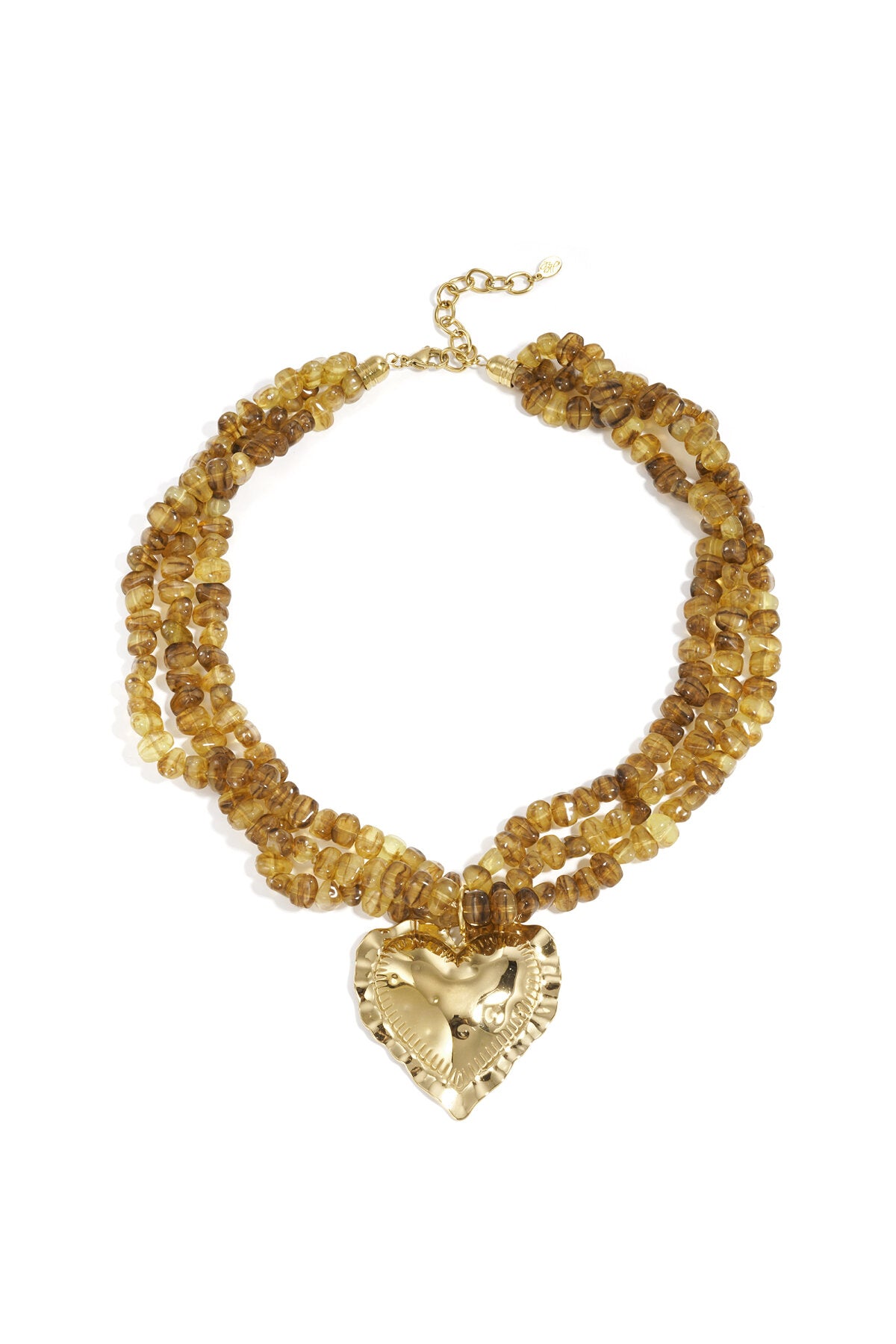 Elegant Khaki Beaded Heart Necklace for Spring/Summer