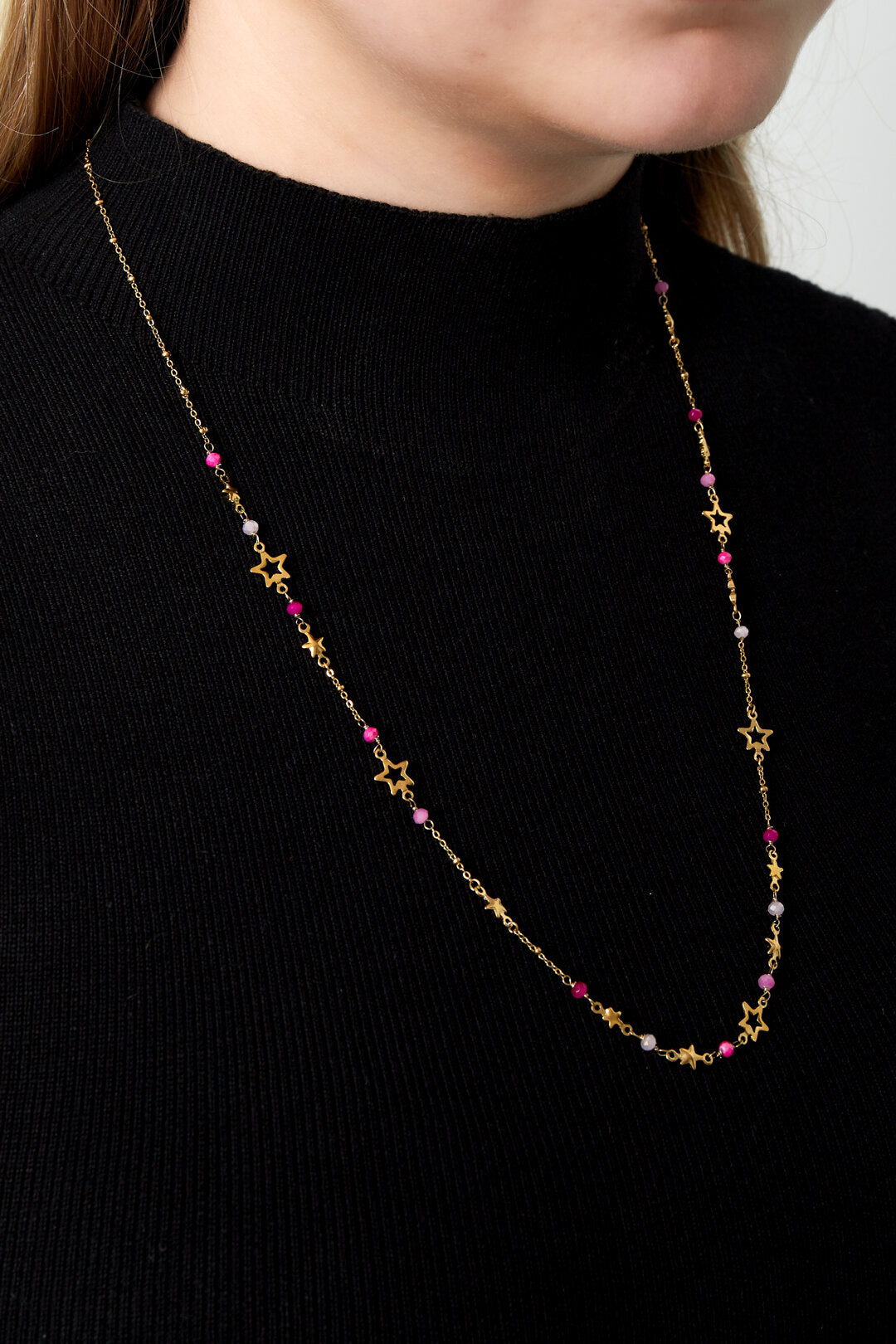 Stylish Pink & Green Star Chain Necklace for Women