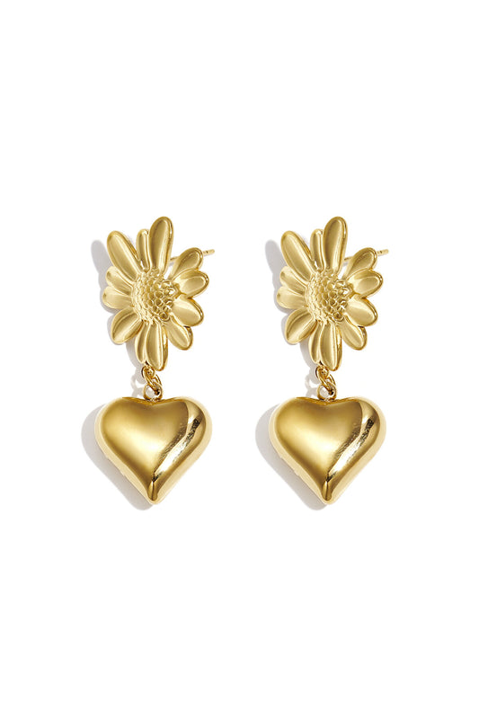 Elegant Stainless Steel Heart & Flower Drop Earrings