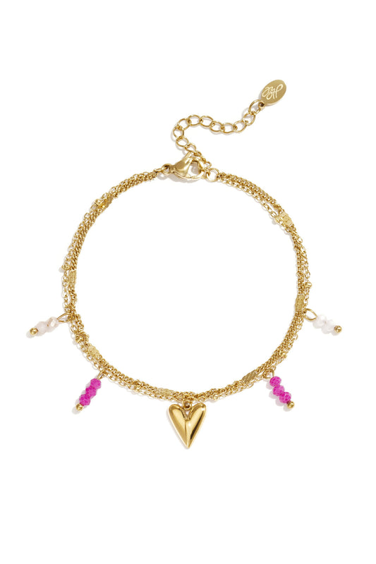 Charming Heart Multi-Layered Bracelet - Silver & Gold