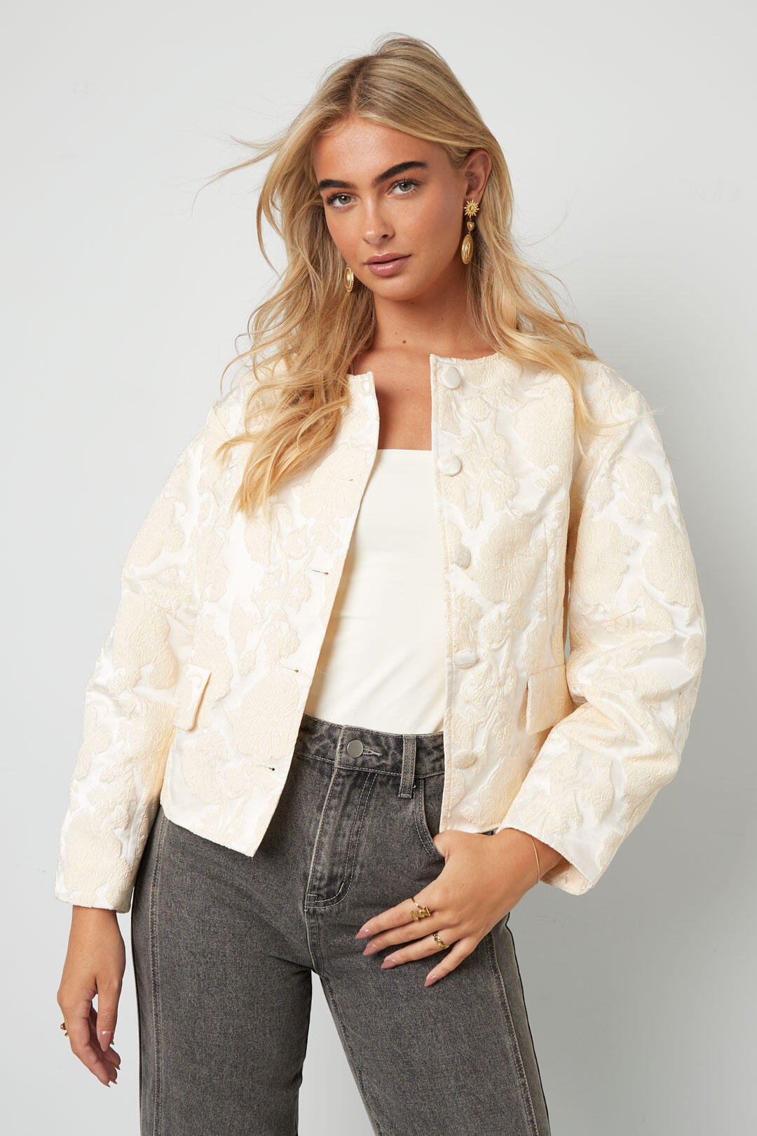 Elegant Floral Woven Jacket for Fall/Winter