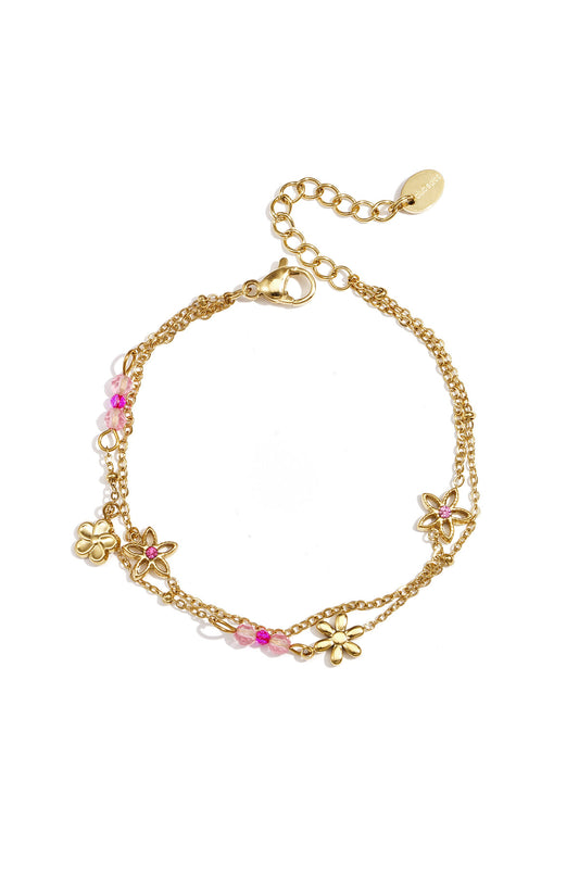 14K Gold Plated Crystal Charm Bracelet for Women