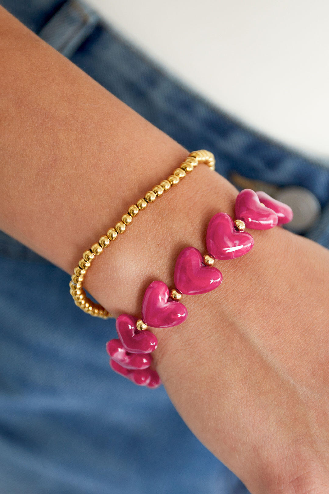 Armband hart kralen wit/gebroken wit acryl