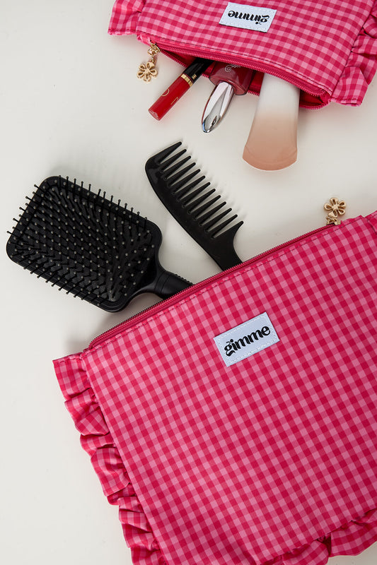 Romantic Rose Red Plaid Makeup Bag for Spring/Summer