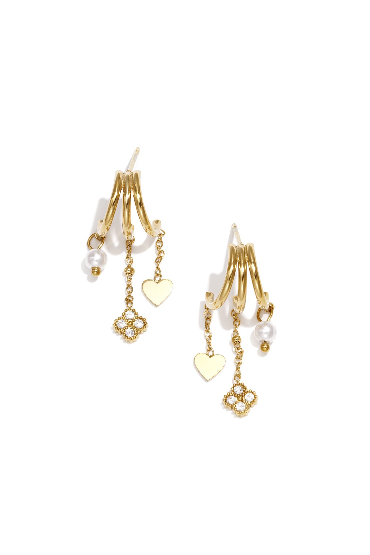 Elegant Heart & Clover Drop Earrings - All Fit