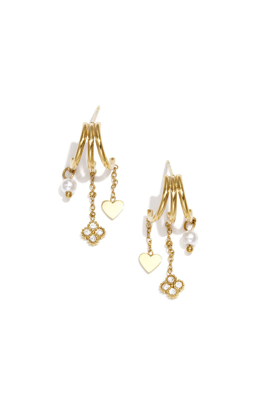 Elegant Heart & Clover Drop Earrings - All Fit