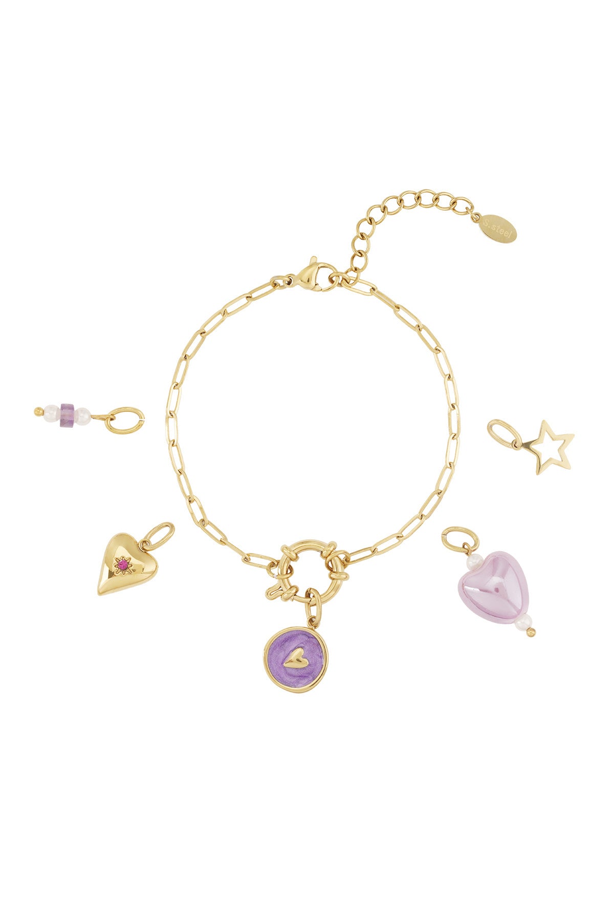 14K Gold Plated Heart Charm Bracelet for Women