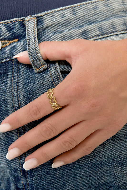 Elegant Adjustable Minimalist Heart Ring - Silver & Gold