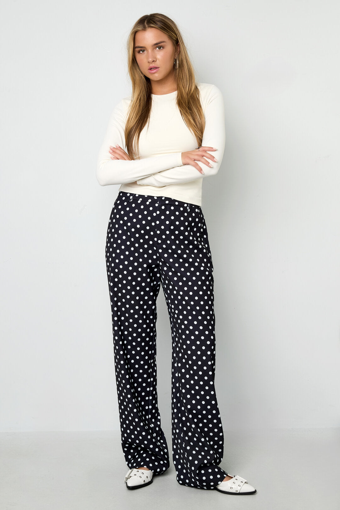 Elegant Polka Dot Straight Pants for All Seasons