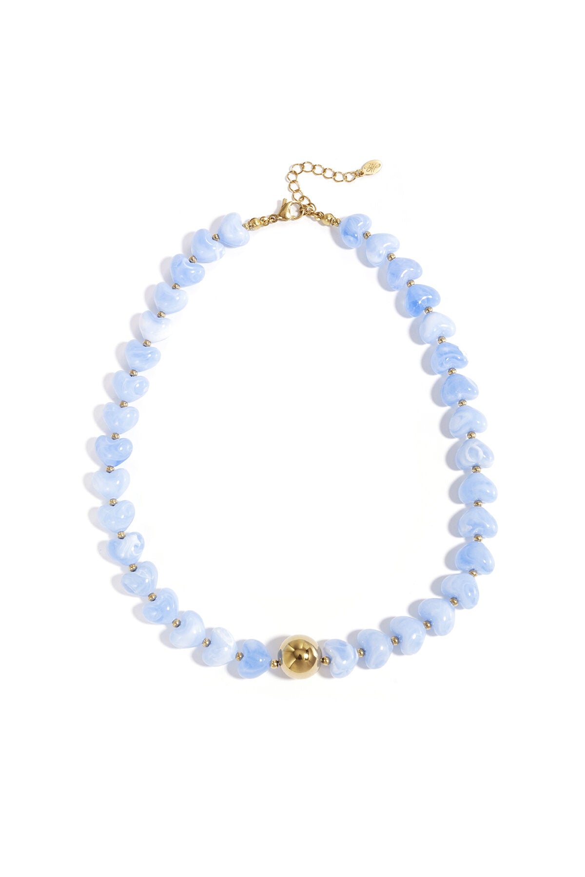 Charming Heart Beaded Necklace in Light Pink & Baby Blue