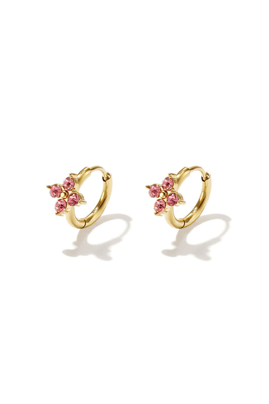 Elegant Pink & Gold Rhinestone Hoop Earrings