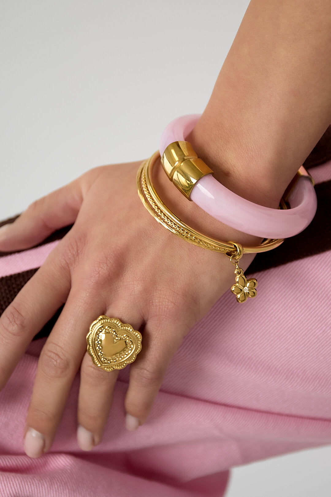 Elegant Gold Color Stainless Steel Bangle with Rhinestones
