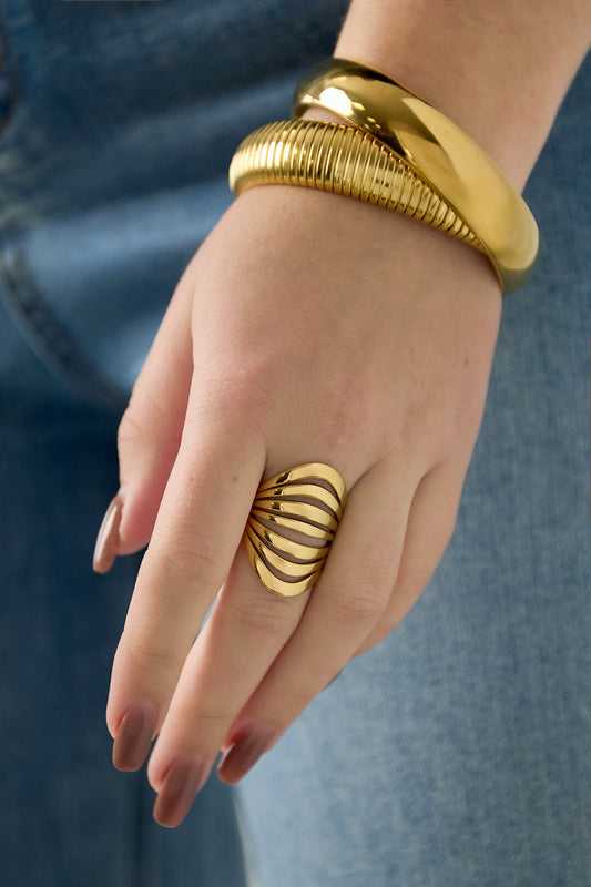 Elegant Gold & Silver Statement Ring, Adjustable Fit