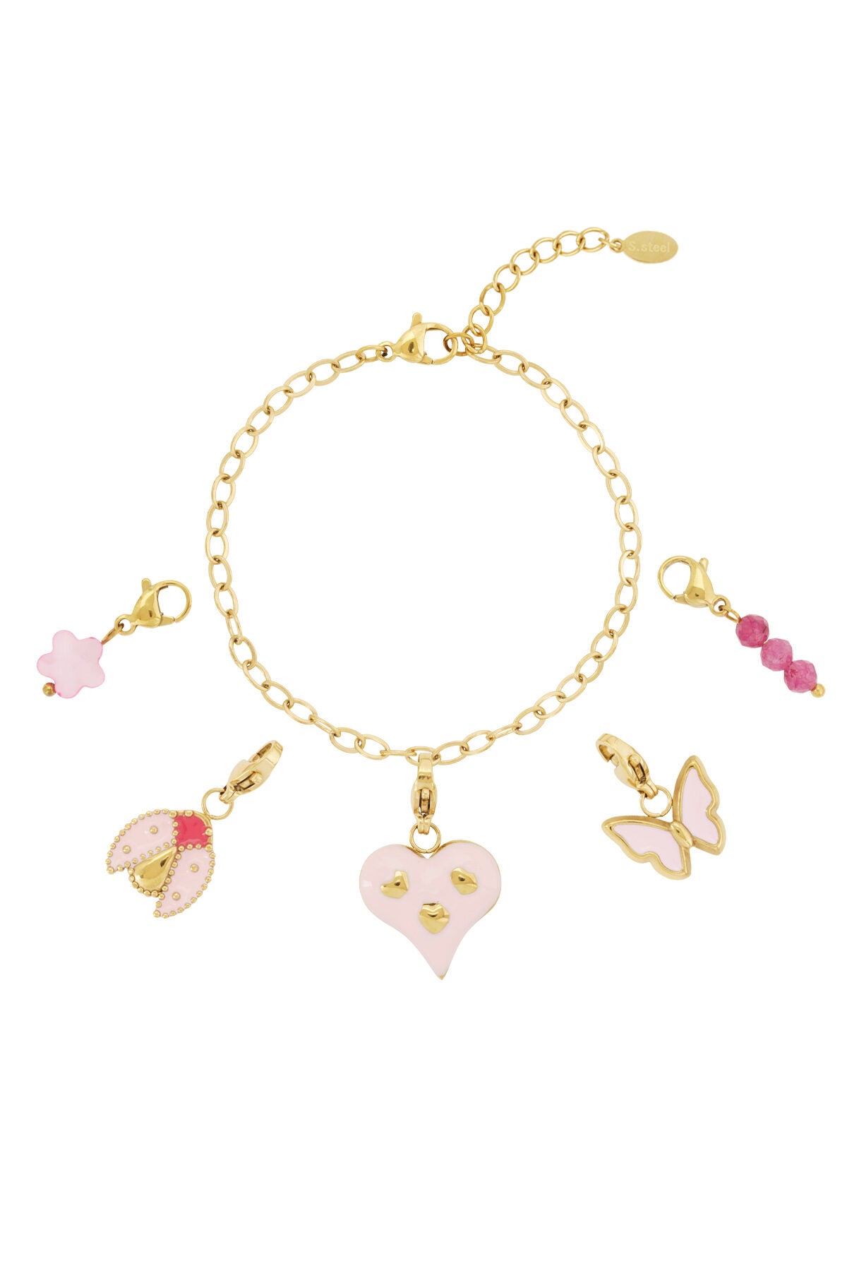 14K Gold Plated Pink Charm Bracelet for Spring