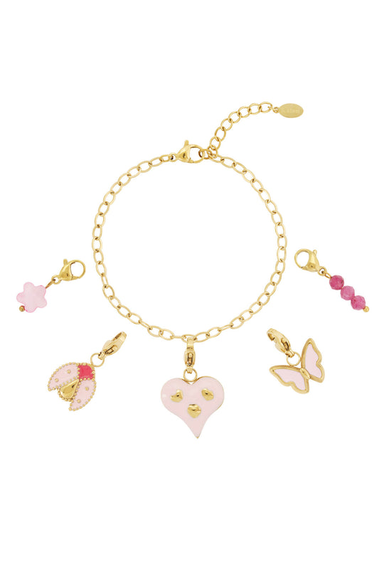 14K Gold Plated Pink Charm Bracelet for Spring