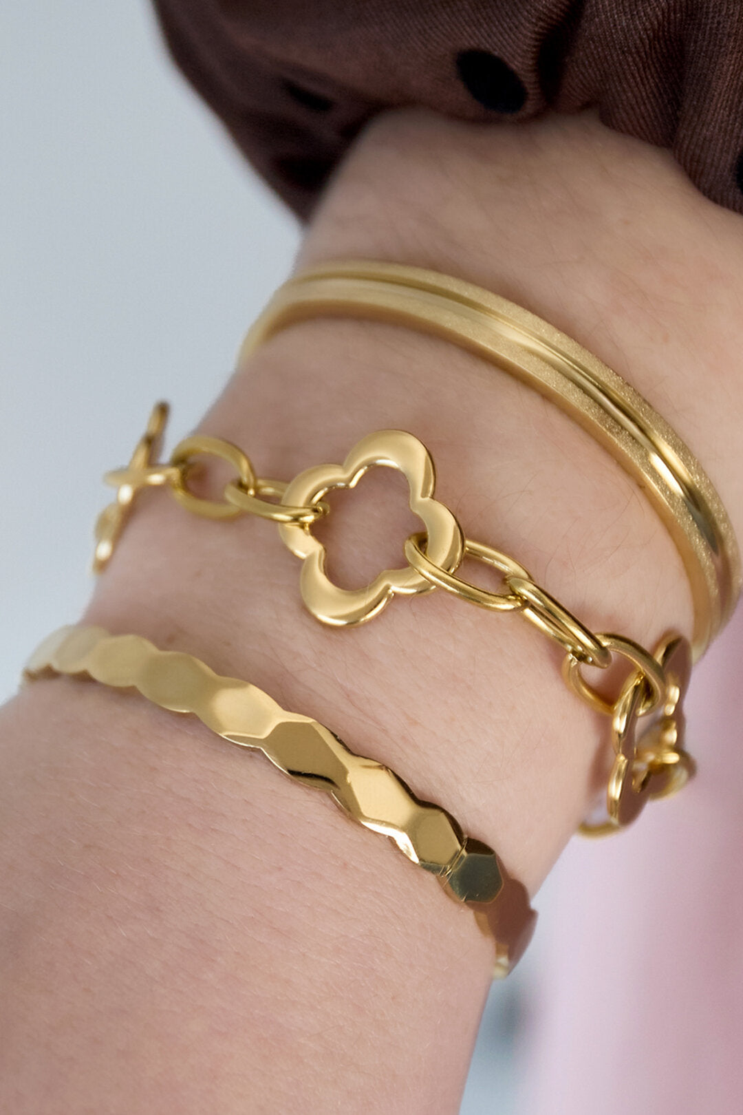 Elegant Gold & Silver Clover Chain Bracelet for Women