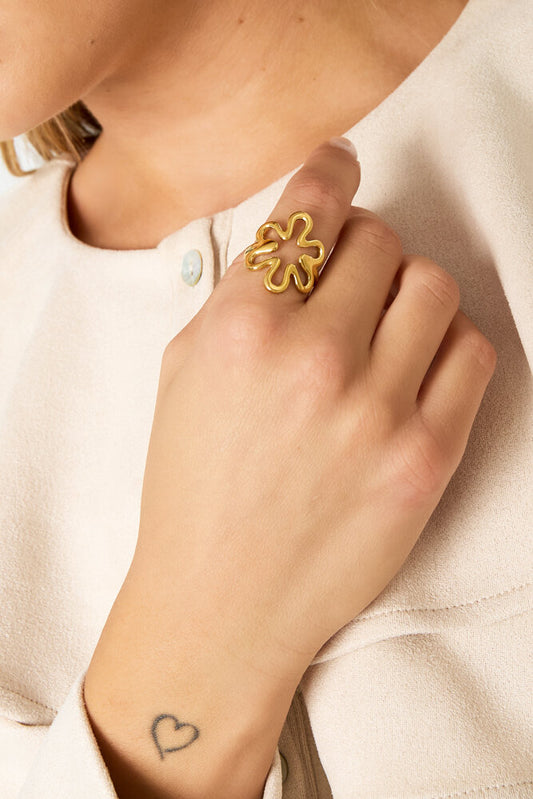 Elegant Adjustable Flower Ring - Silver & Gold