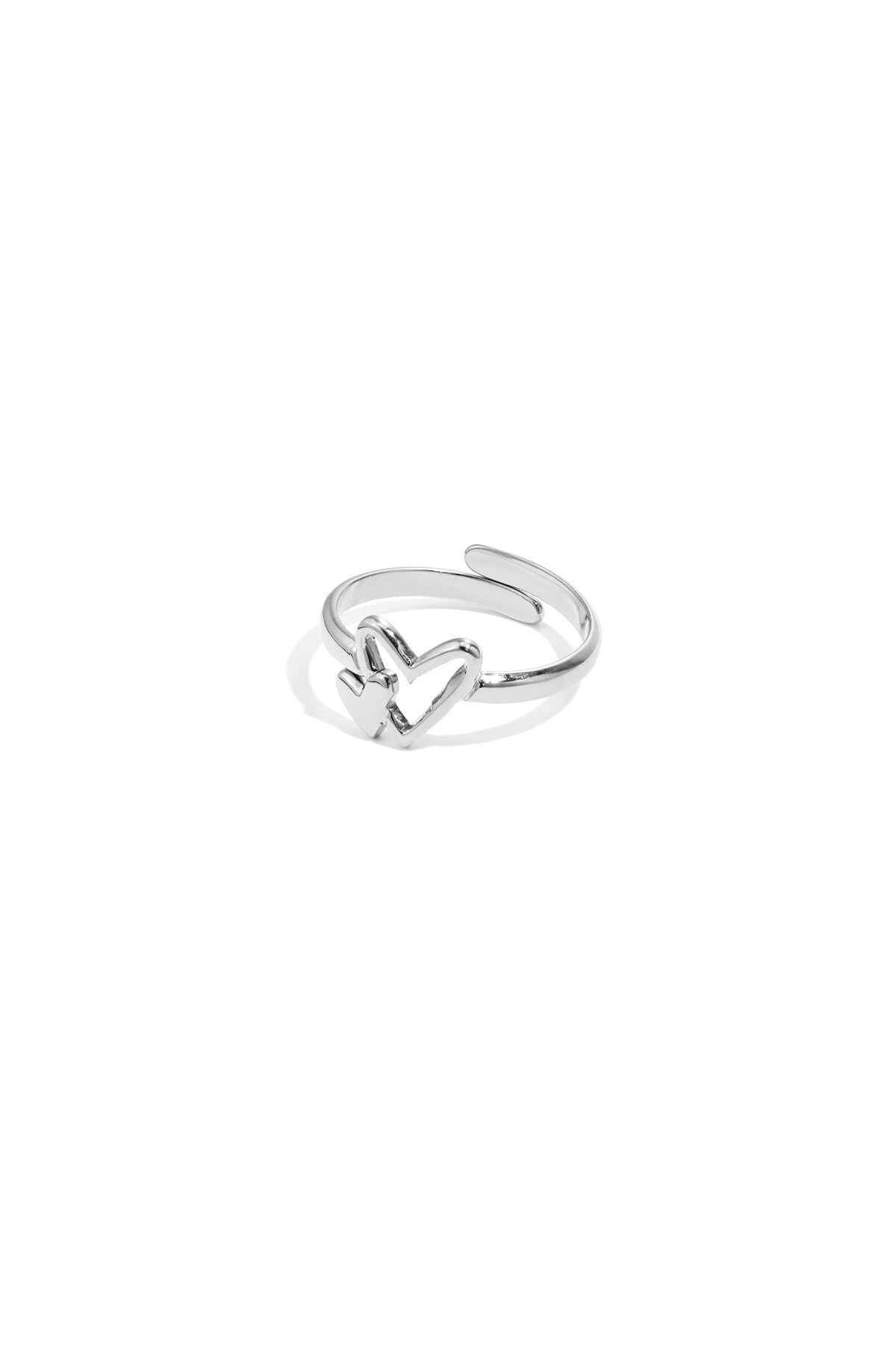 Elegant Adjustable Heart Ring - Silver & Gold