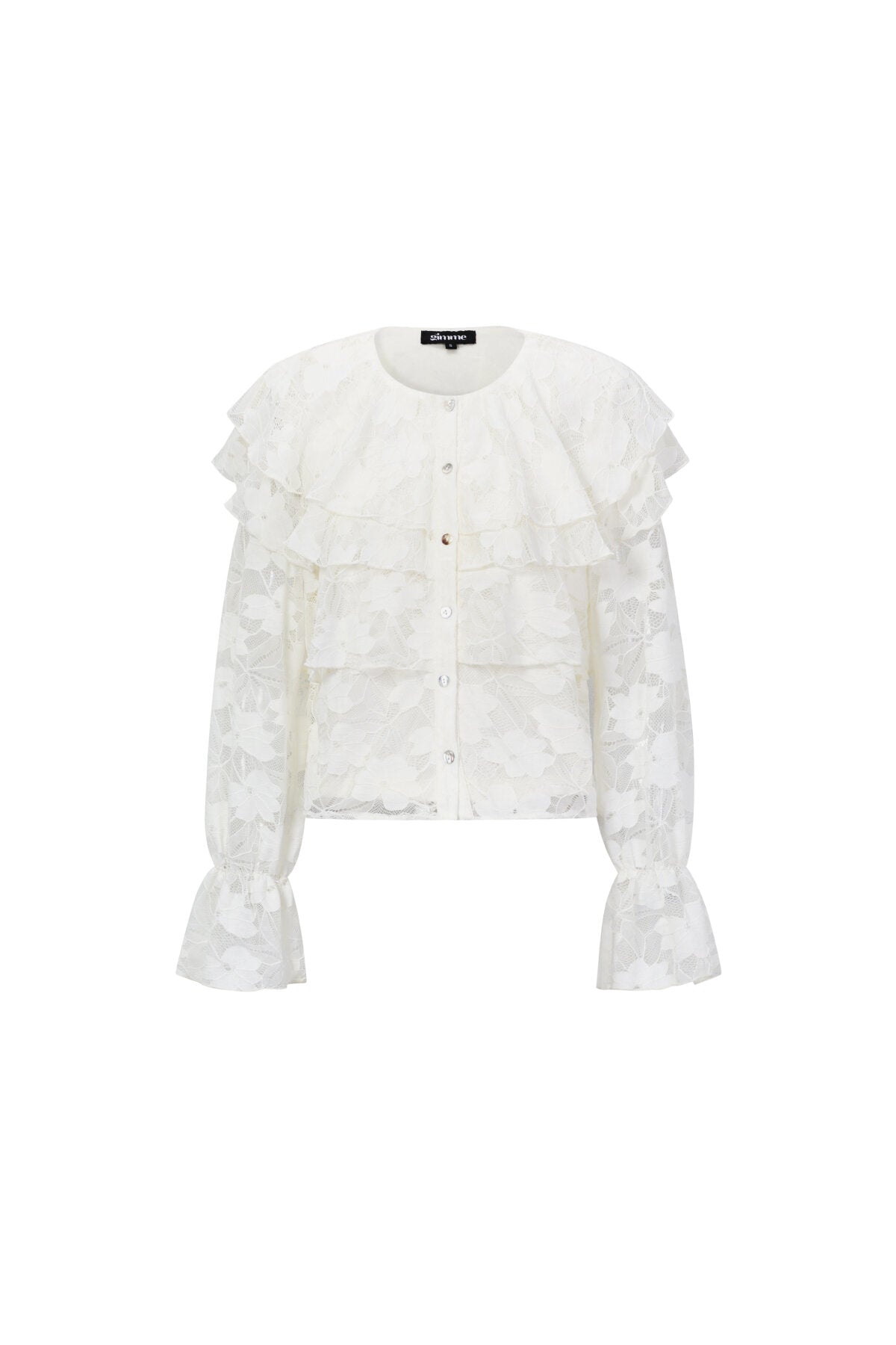 Elegant Floral Lace Panel Woven Shirt for Fall/Winter