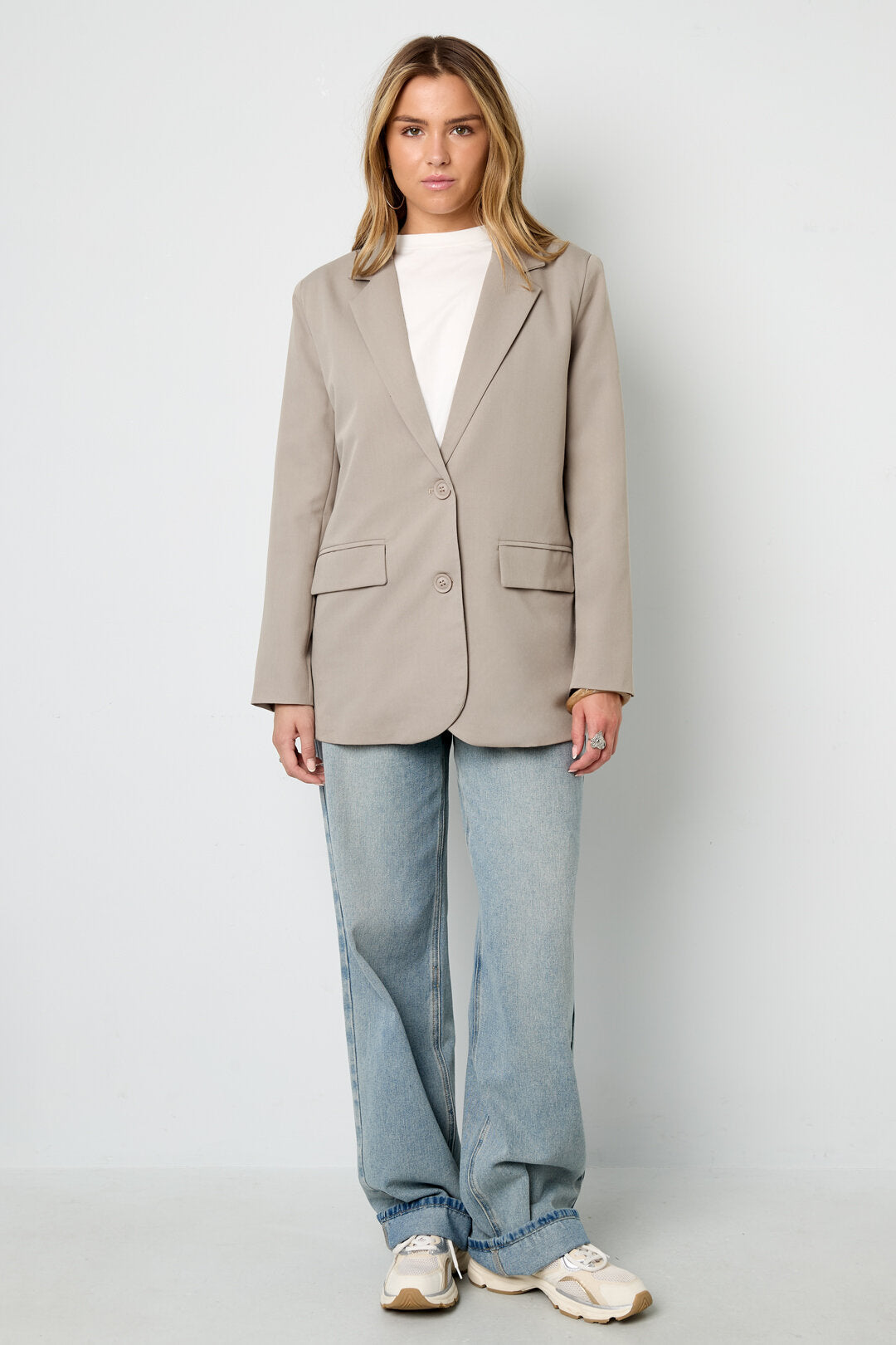 Elegant Khaki & Grey Woven Ladies' Suit Set for Fall/Winter