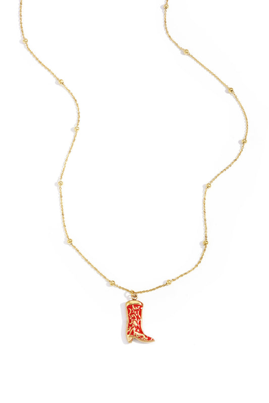Crimson Enamel Pendant Necklace for Women