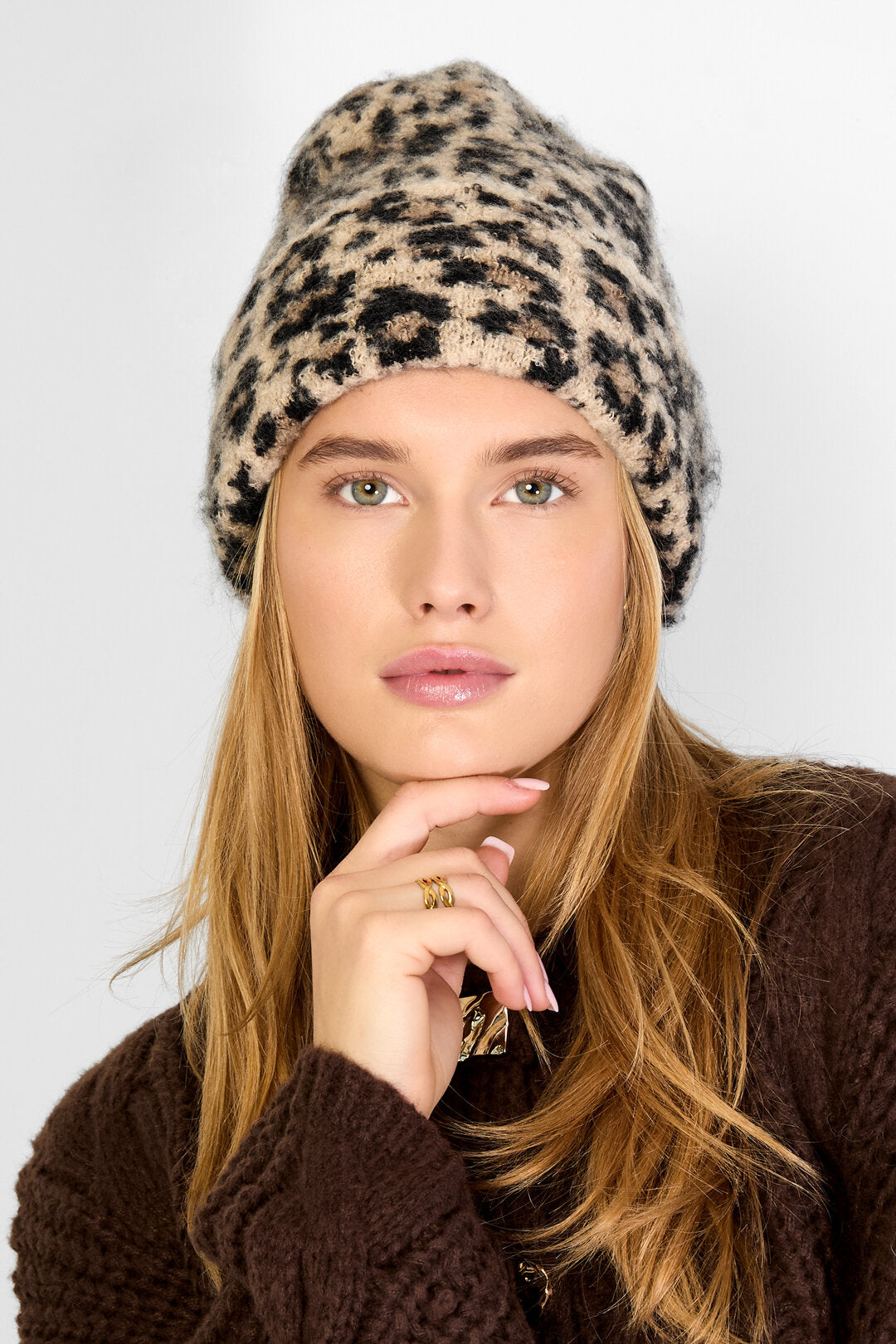 Stylish Khaki & Camel Leopard Print Hat for Women