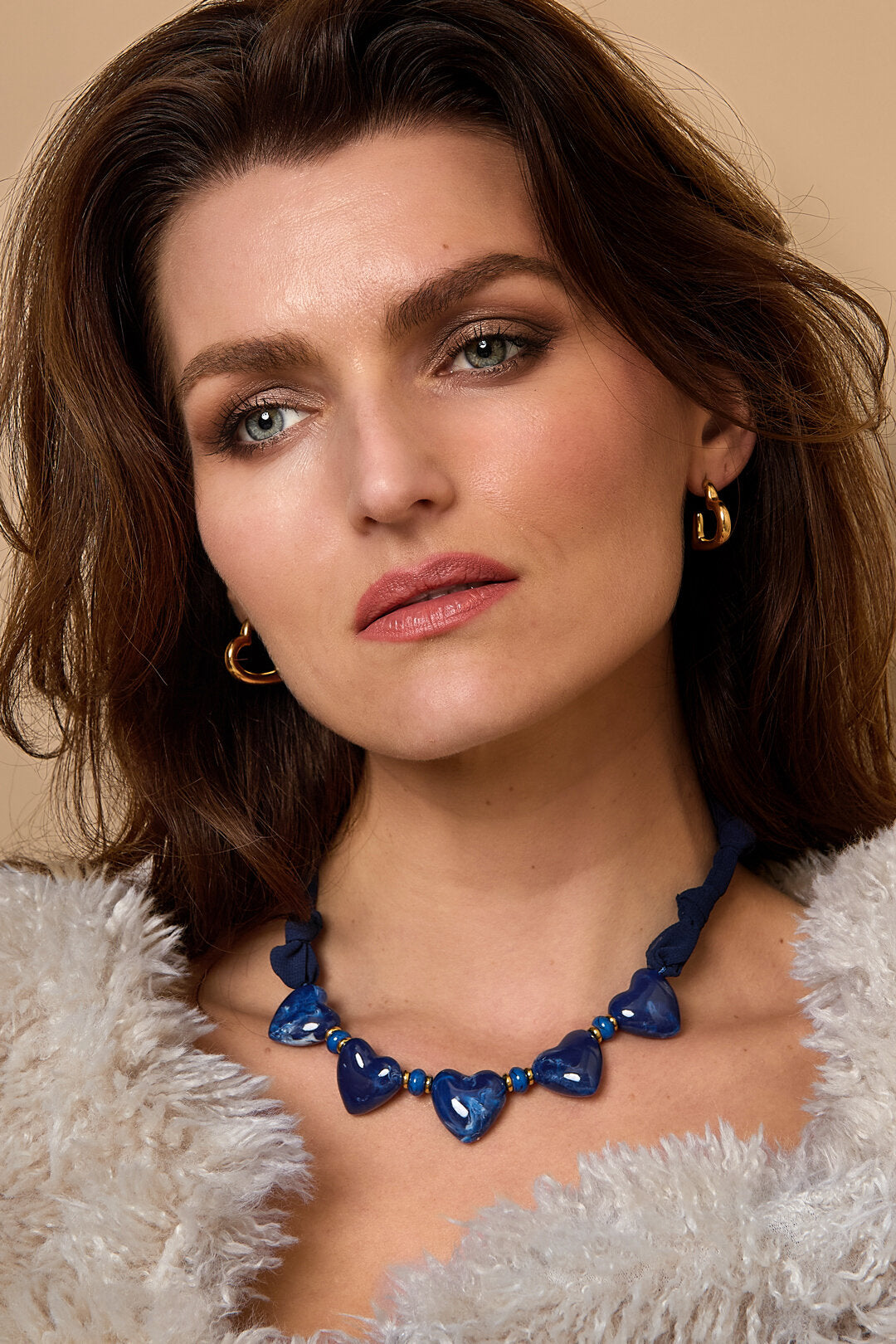 Elegant Heart Braided Necklace in Wine Red & Dark Blue