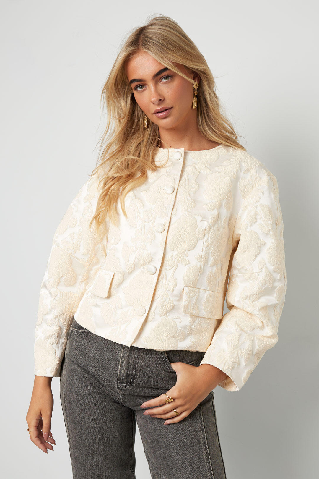 Elegant Floral Woven Jacket for Fall/Winter